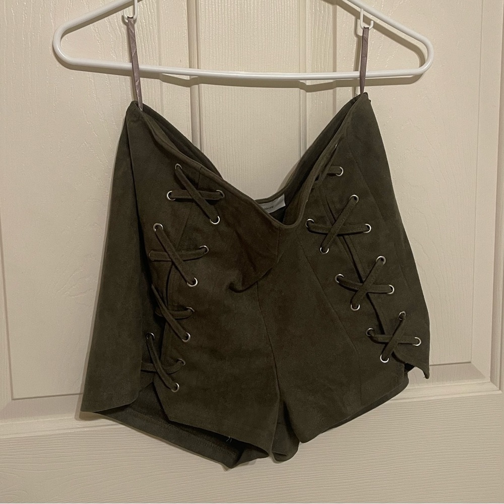 Green lace up shorts